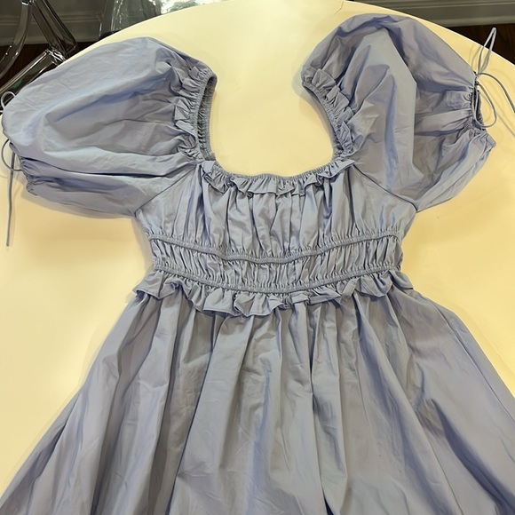 EN SAISON Danielle Smocked Puff Sleeve Cotton Mini Dress, Blue - M - Picture 4 of 5